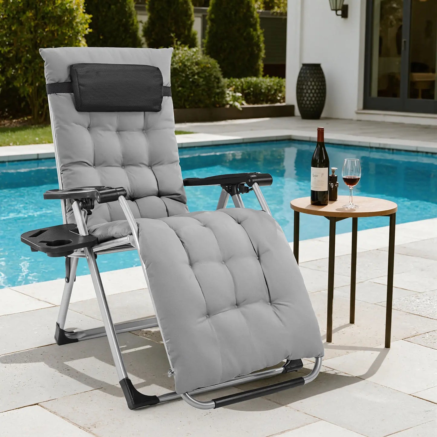 Sweetcrispy Foldable Patio Recliner Chair with Removable Cushion & Cup Holder | Indoor/Outdoor Garden Furniture Gift