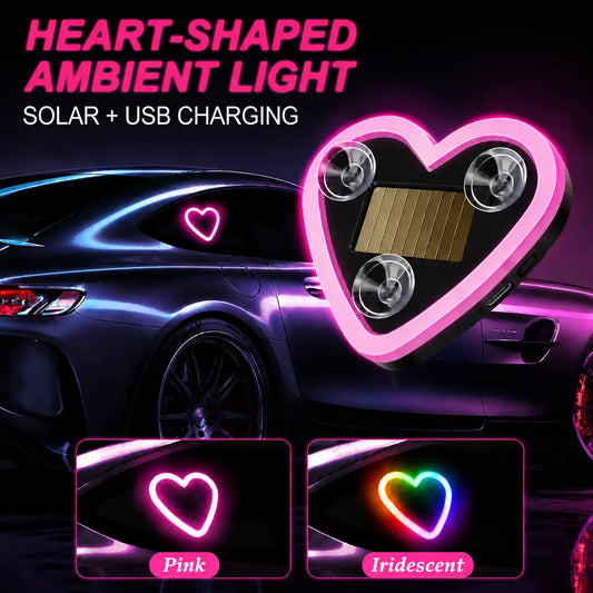 Solar-Powered Heart Neon Light – Multi-Mode Dynamic Car Interior Decor Accessory