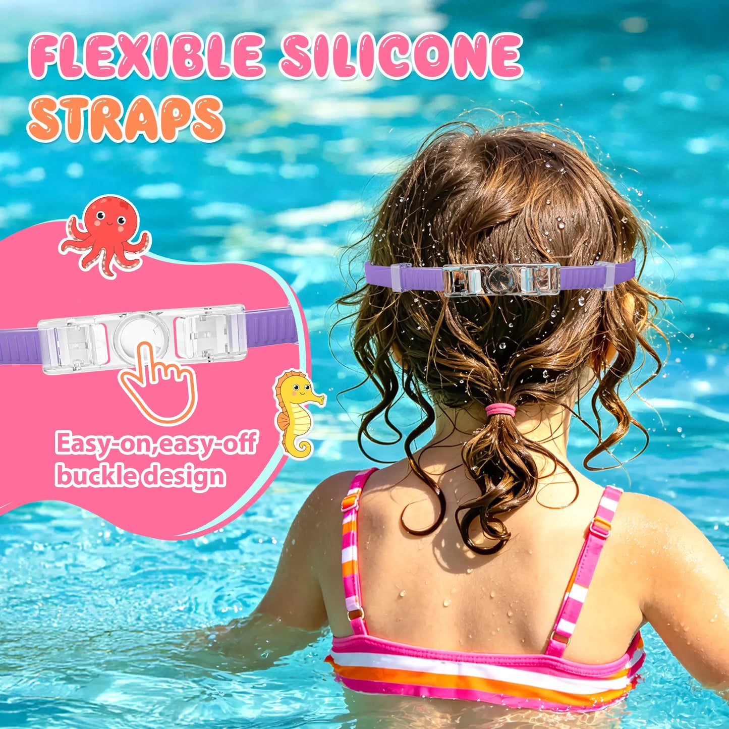 Kids Swim Goggles for Boys Girls, UV Protection Anti-Fog Waterproof Swimming Glasses with Nose Clips & Earplugs