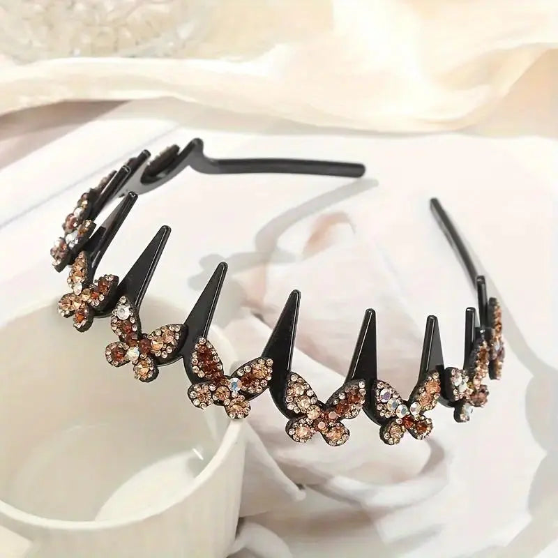 Wavy Crystal Butterfly Headband Set for Women (Non-Slip Hair Accessories)