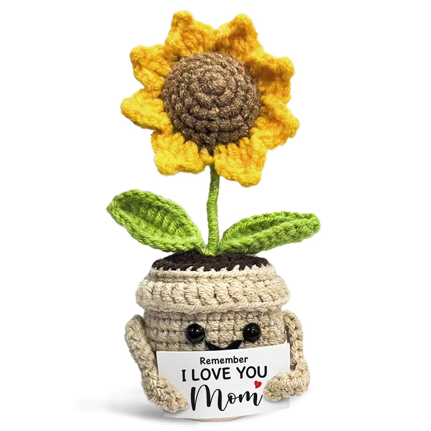 Remember I Love You MOM, Handmade Crochet Cute Small Sunflower Gifts, Mothers Day Birthday Gift for Mom