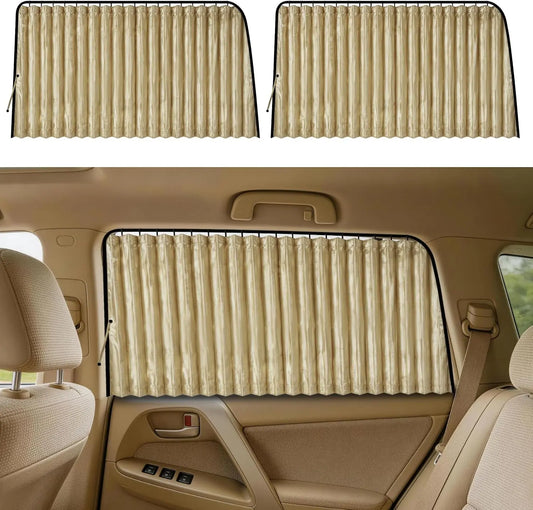 4-Piece Beige Magnetic Car Side Window Sun Shades – UV Protection & Privacy Curtains