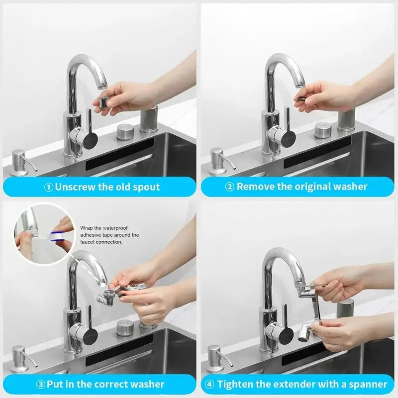 1440° Swivel Faucet Extender – Adjustable Brass Aerator Attachment for Kitchen & Bathroom Sink