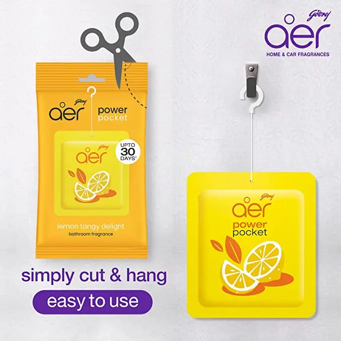 Godrej Aer Power Pocket Hanging Air Freshener, Assorted 5-Pack (Lemon, Rose, Fresh, Berry, Lavender)