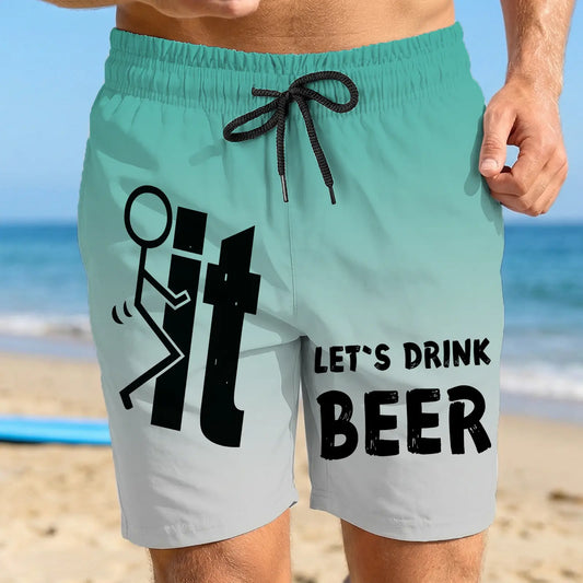 "F*ck It, Let's Drink Beer" Funny Men's Swim Trunks - Quick-Dry Beach Board Shorts with Pockets