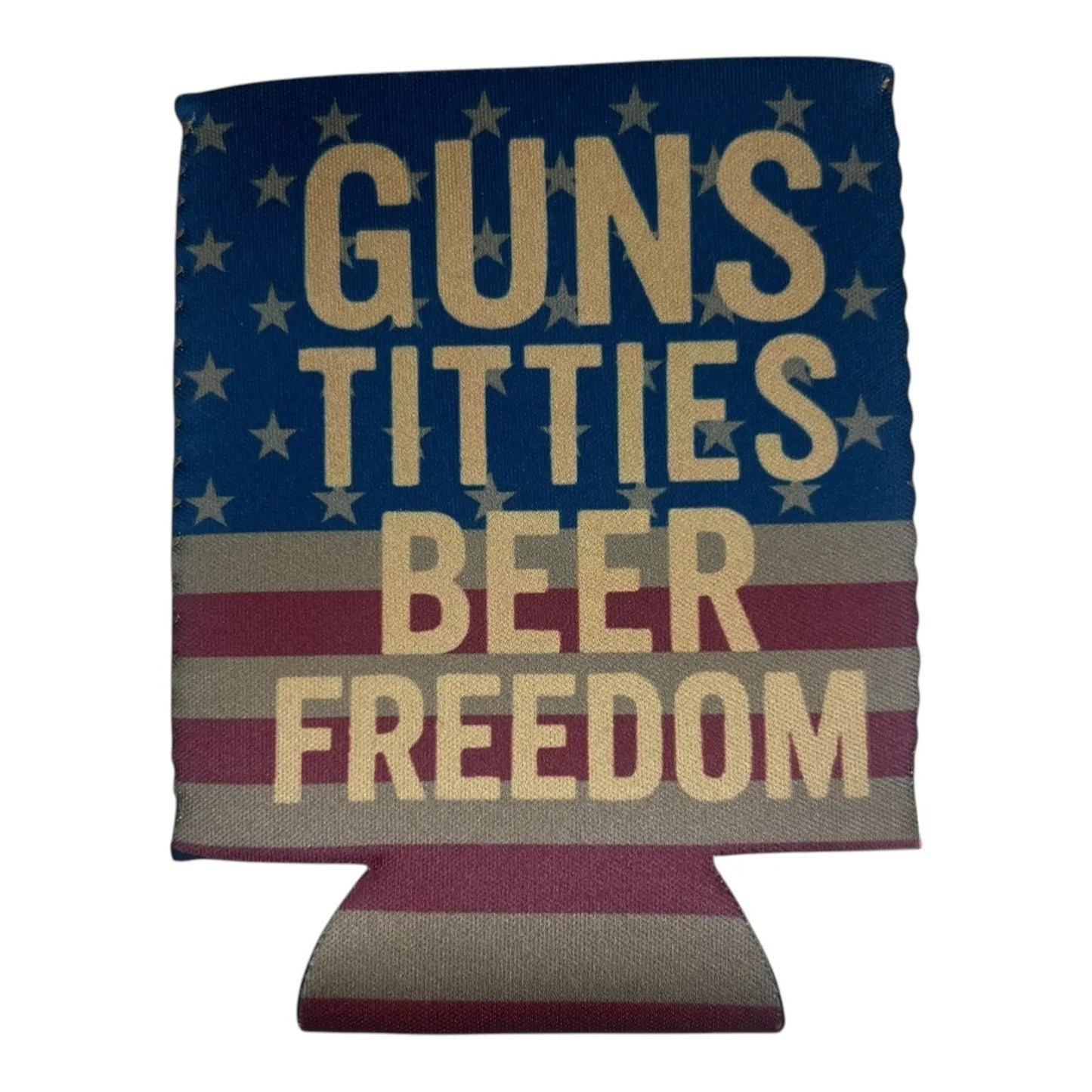 "Guns, Titties, Beer, Freedom" Double-Sided Funny Beer Can Insulator Sleeve
