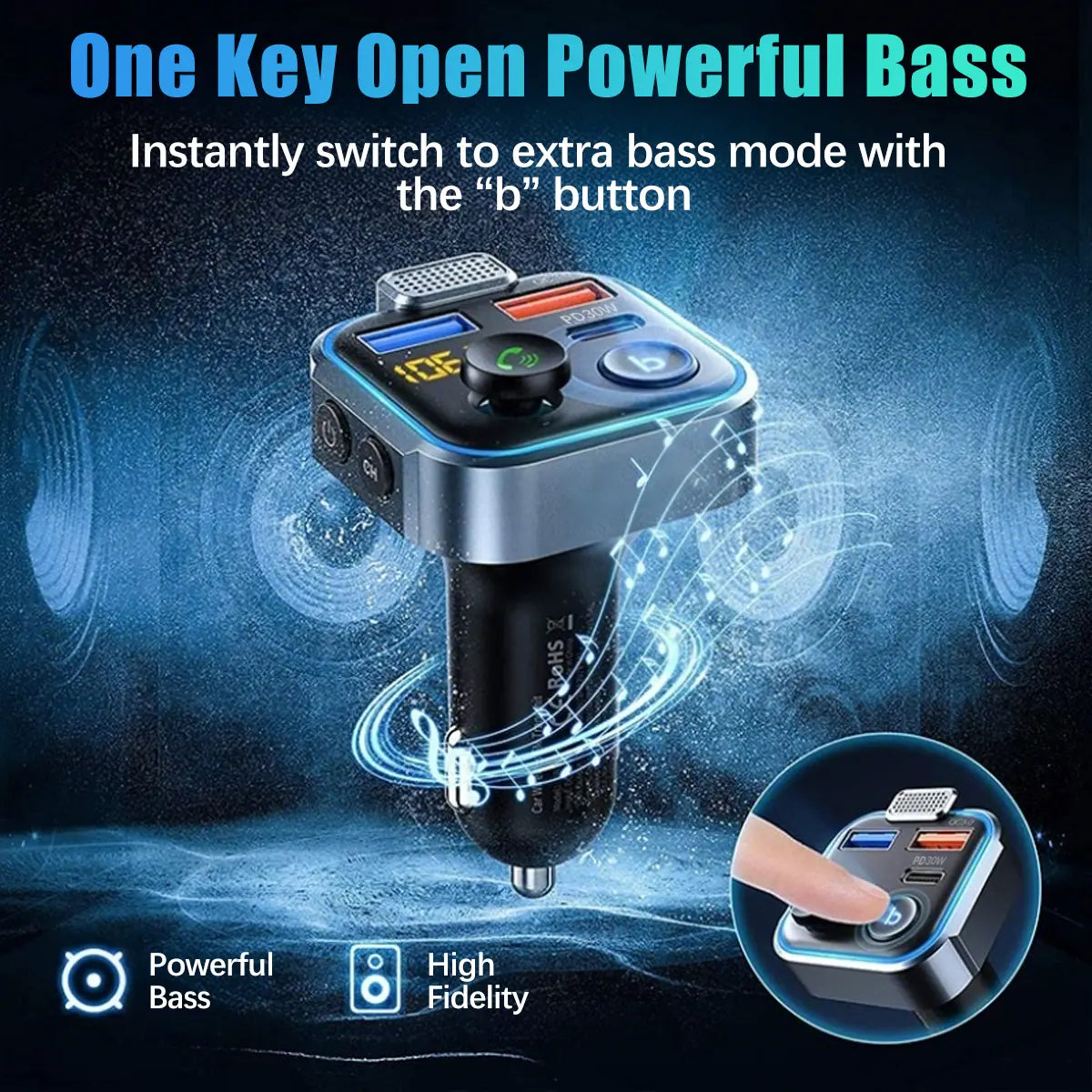 【Father's Day Gift】Bluetooth 5.0 FM Transmitter – Dual USB Fast Car Charger & Hands-Free Calling