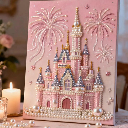 Fireworks Romantic Castle 5D Diamond Painting Kit – DIY Acrylic Round Bead Art Set