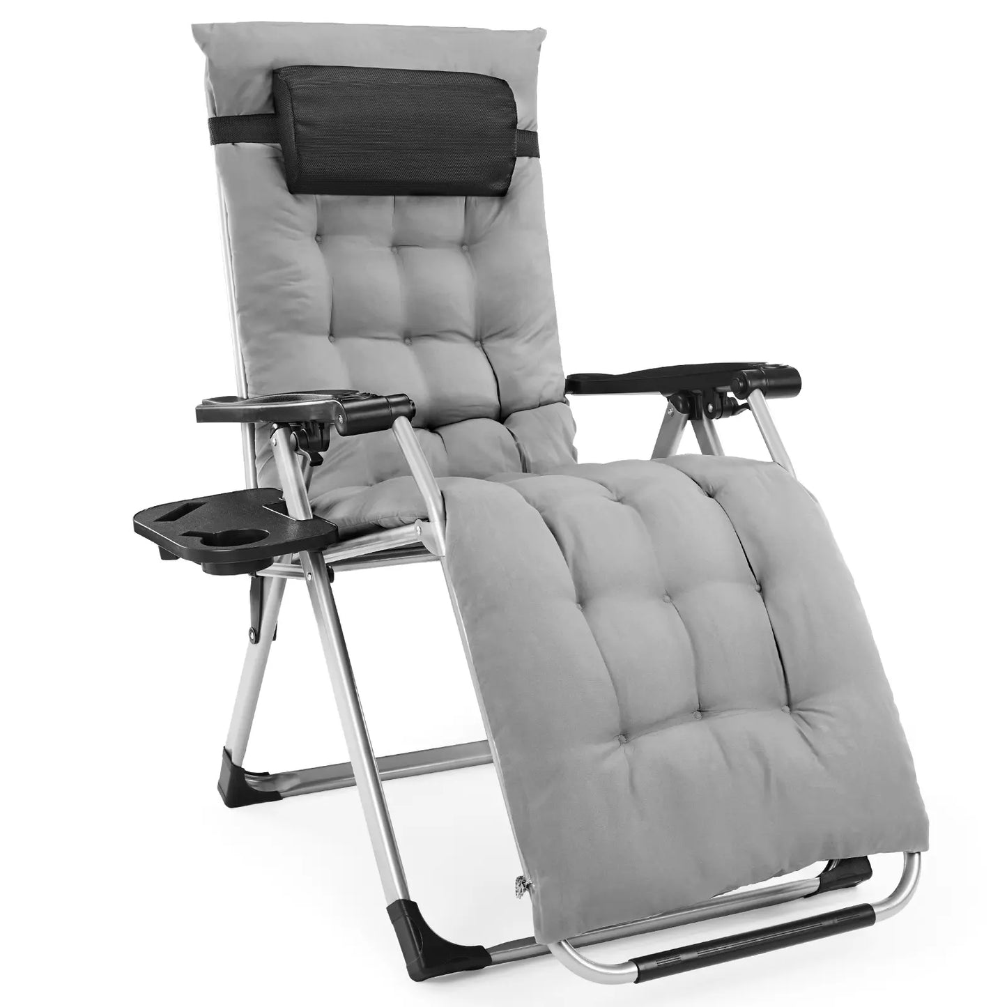 Sweetcrispy Foldable Patio Recliner Chair with Removable Cushion & Cup Holder | Indoor/Outdoor Garden Furniture Gift