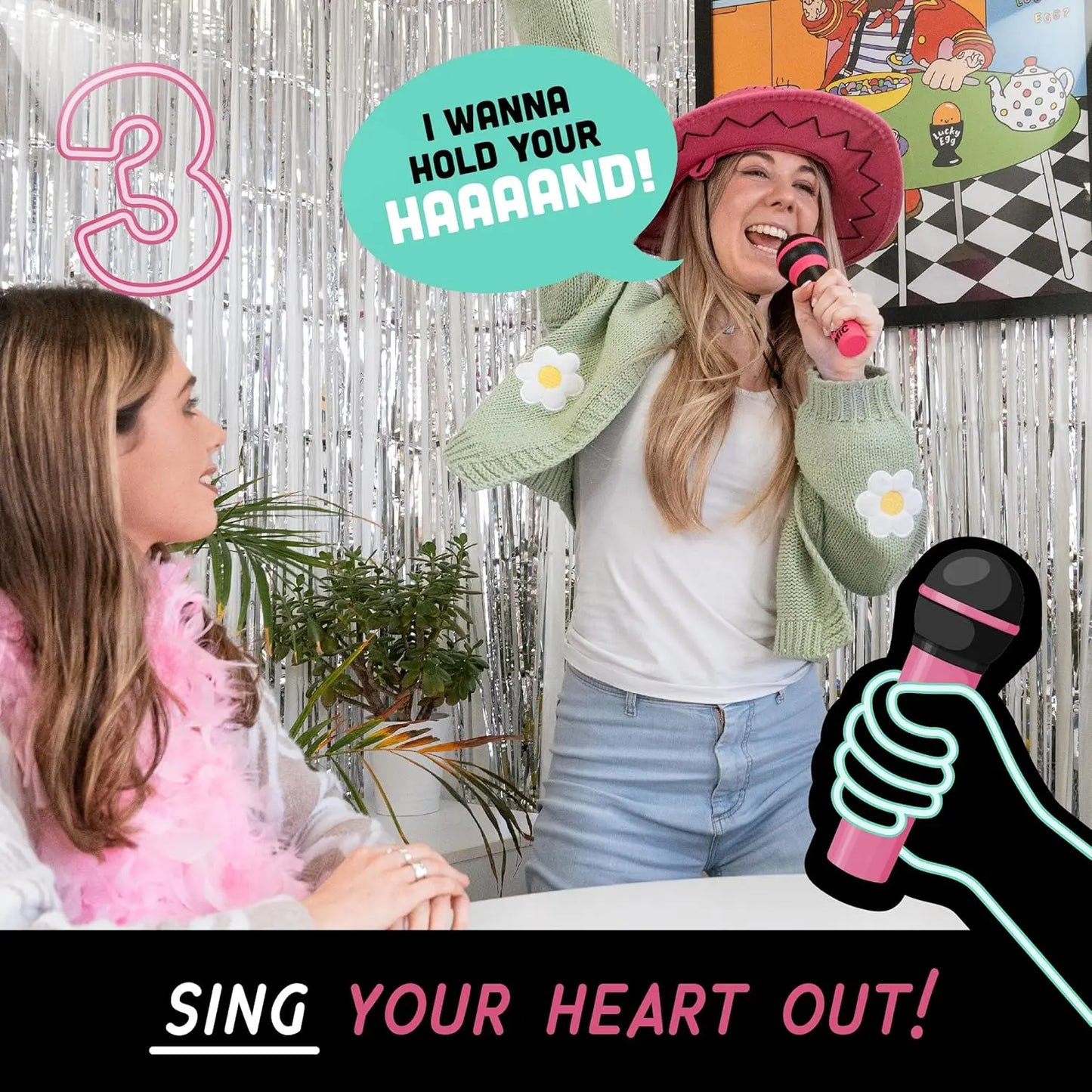 Grab The Mic Karaoke Party Game – Foam Microphone & 125 Cards Board Set