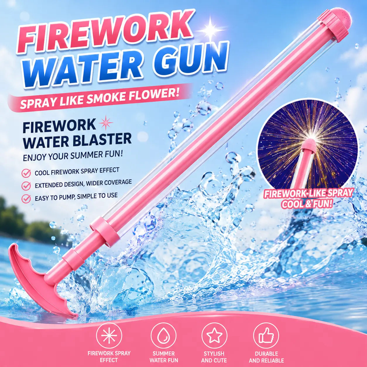 Pink Water Gun, Telescopic Water Gun, Summer Outdoor Pool and Beach Water Fight Party Toy