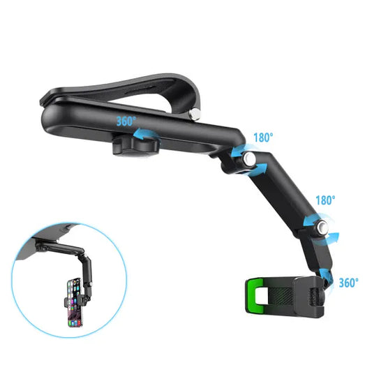 1080° Rotating Car Phone Mount – Adjustable Sun Visor & Dashboard Phone Holder