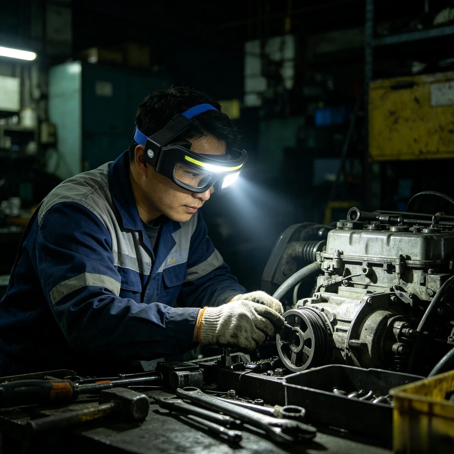 Rechargeable LED Safety Glasses with Motion Sensor, USB-C Headlamp for Work, Camping & Repair