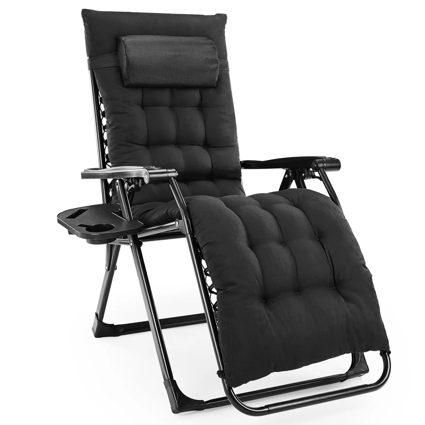 Sweetcrispy Foldable Patio Recliner Chair with Removable Cushion & Cup Holder | Indoor/Outdoor Garden Furniture Gift
