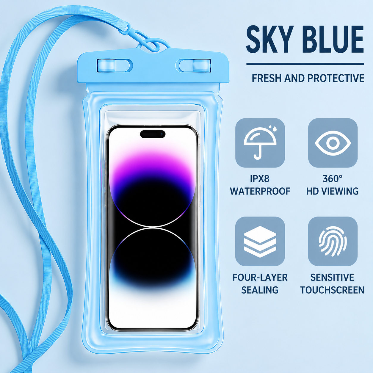 Waterproof Phone Pouch with Lanyard, Clear Case for iPhone 15/14/13 & Galaxy S22/S23, Fits up to 7", for Beach Swimming Diving Boating