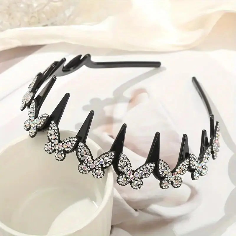 Wavy Crystal Butterfly Headband Set for Women (Non-Slip Hair Accessories)