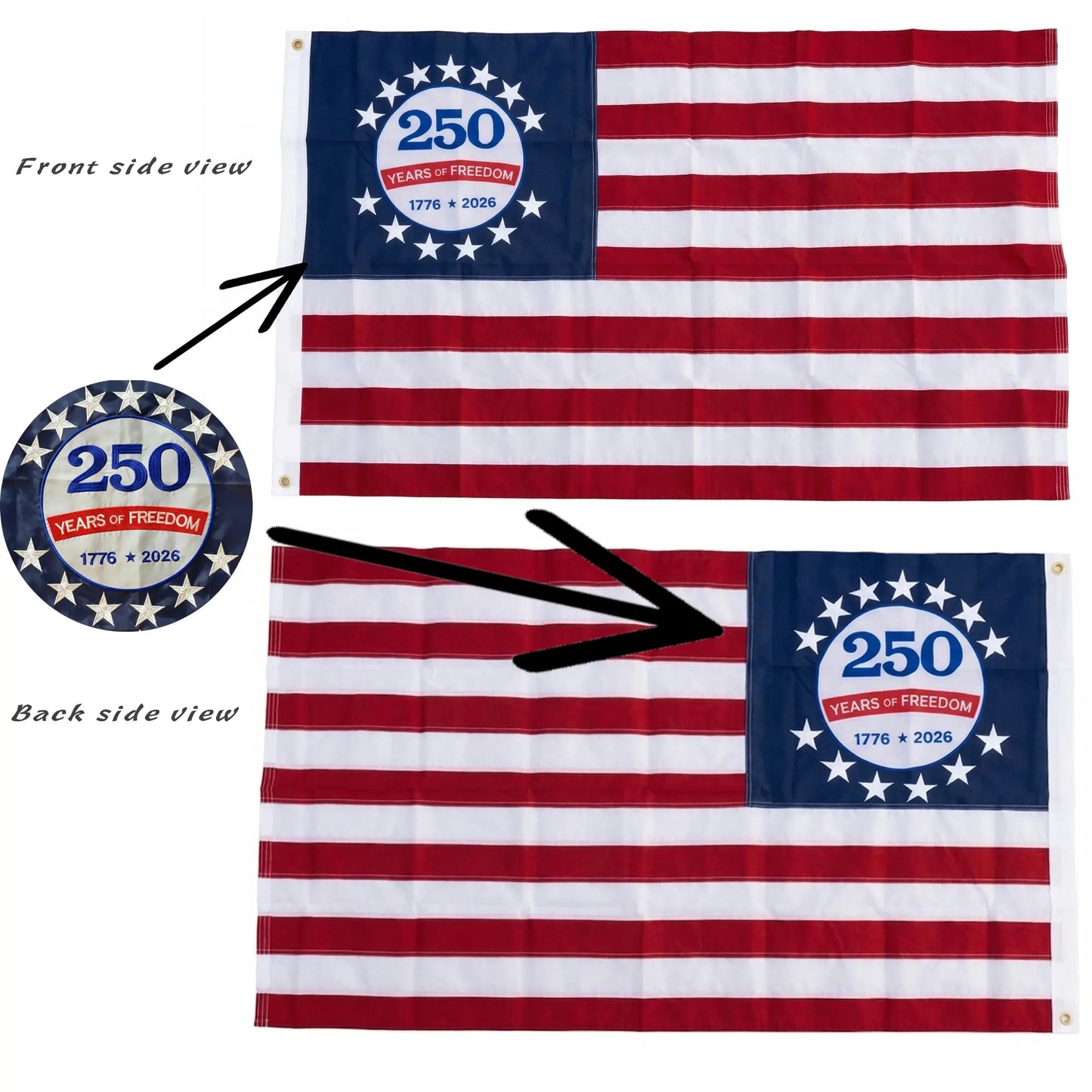 250th Anniversary USA Flag: Double-Sided Embroidered 210D Heavy Duty Nylon (3x5 Ft)