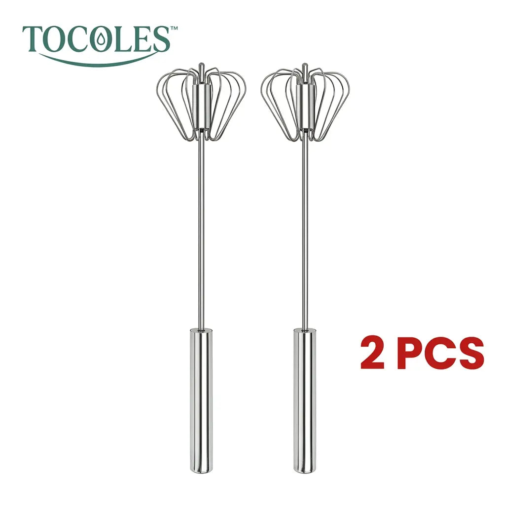 QQ Stainless Steel Semi-Automatic Hand-Push Whisk, Rotary Egg Beater for Coffee and Cooking