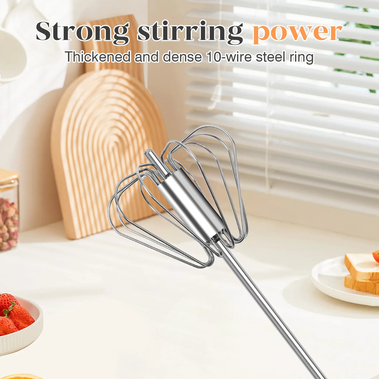 QQ Stainless Steel Semi-Automatic Hand-Push Whisk, Rotary Egg Beater for Coffee and Cooking