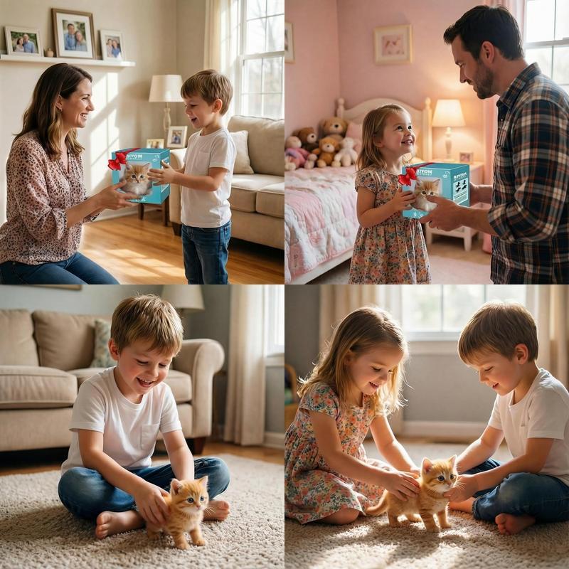 Interactive Robot Kitten, Realistic PlushHoliday HaulRobotic Cat Toy That Walks, Wags Tail & MakesSounds, Cute Pet Toy Gift for Kids & Adults