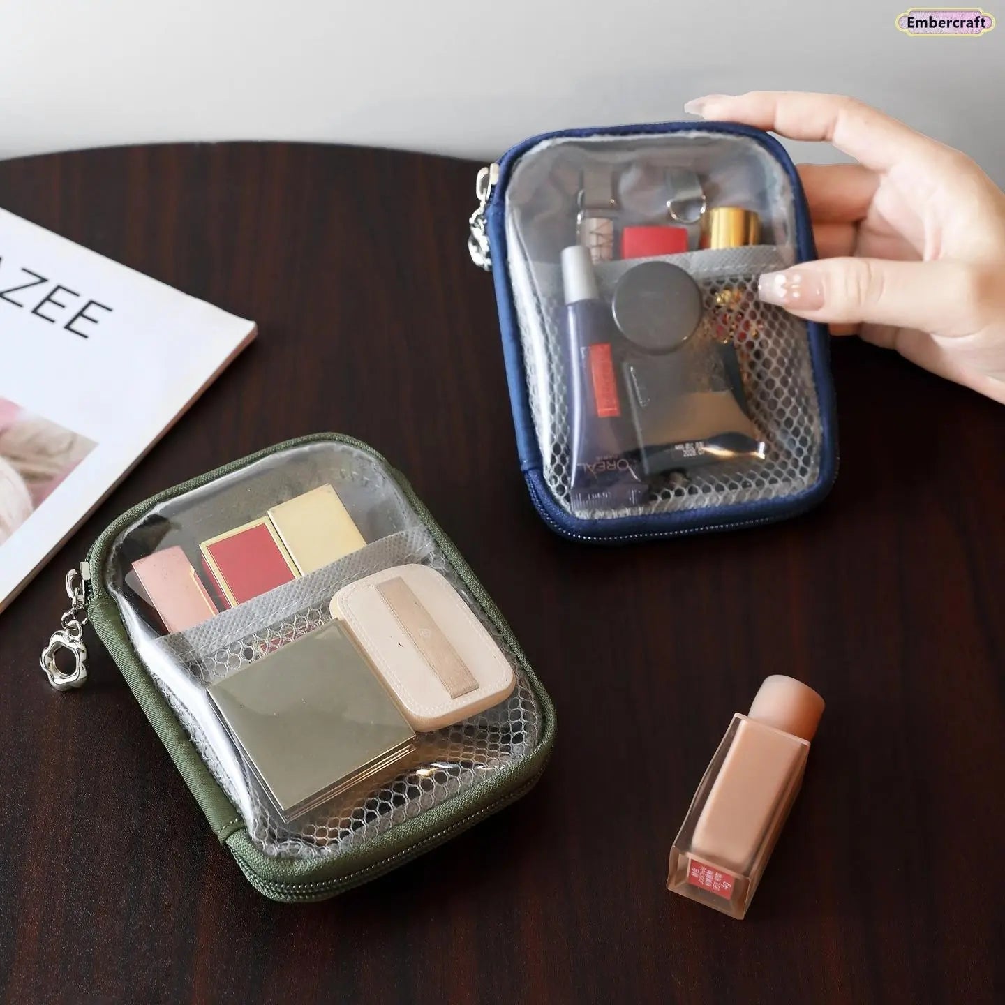 Portable Mini Makeup Bag with Dividers & Zipper, Cosmetic Organizer for Lipstick, Beauty Essentials, Travel & Daily Use