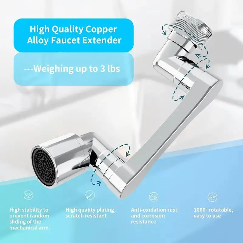 1440° Swivel Faucet Extender – Adjustable Brass Aerator Attachment for Kitchen & Bathroom Sink