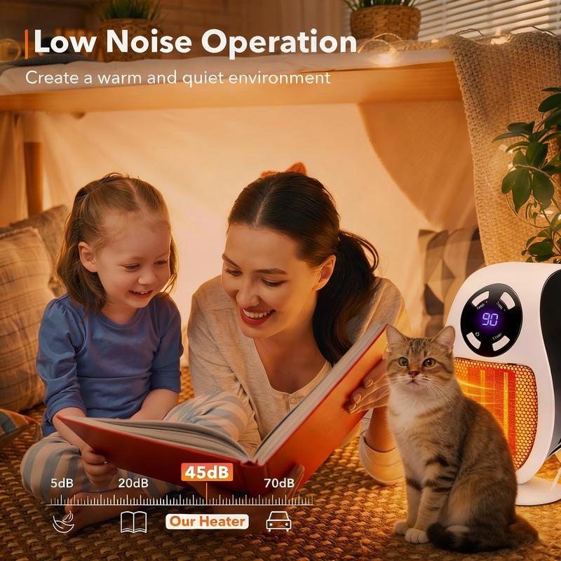 Space Heater For Pet Room, Remote Wall Outlet Electric Small Space Heater as Seen on TV with Adjustable Thermostat and Timer and Led Display, Compact for Pet Room, Bathroom