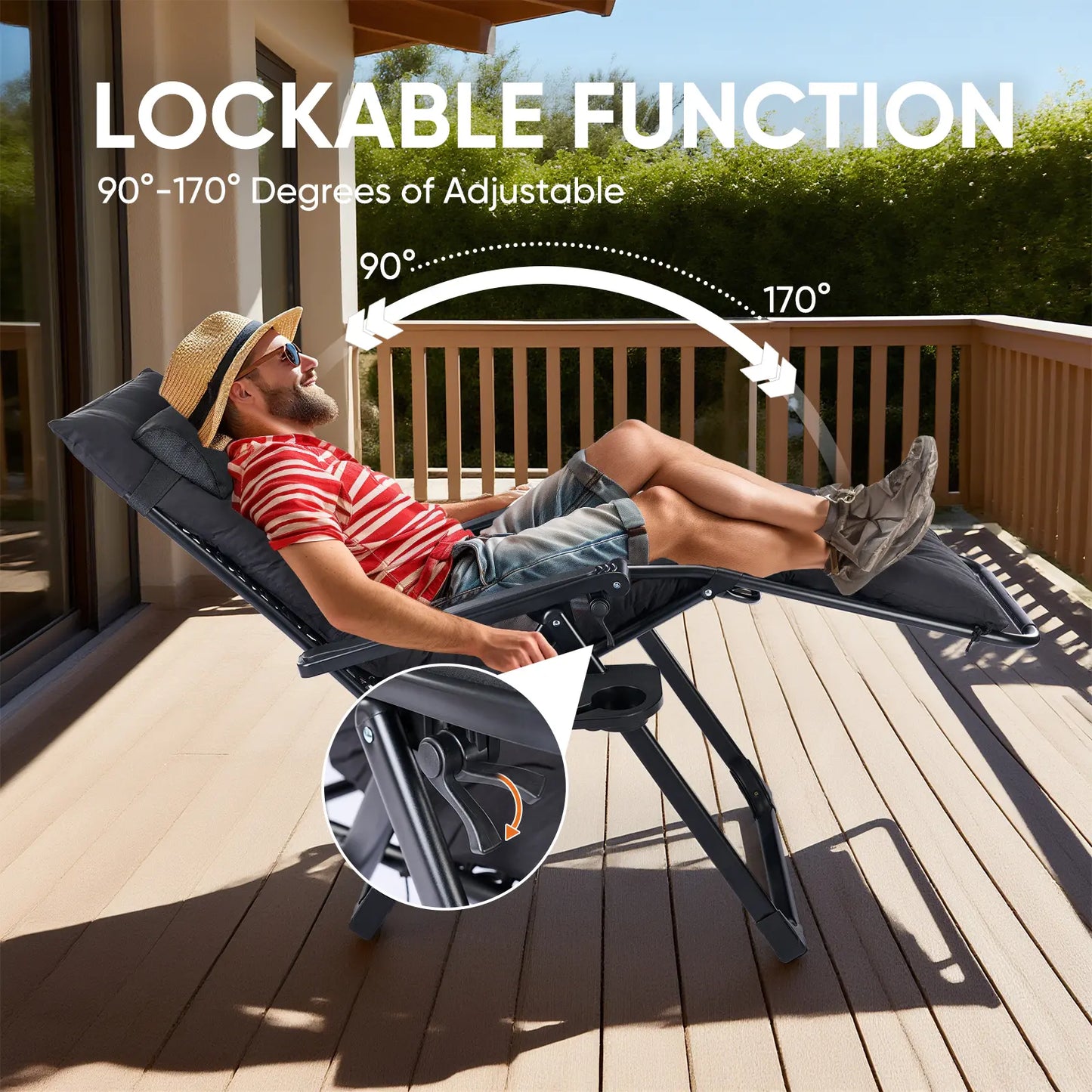 Sweetcrispy Foldable Patio Recliner Chair with Removable Cushion & Cup Holder | Indoor/Outdoor Garden Furniture Gift