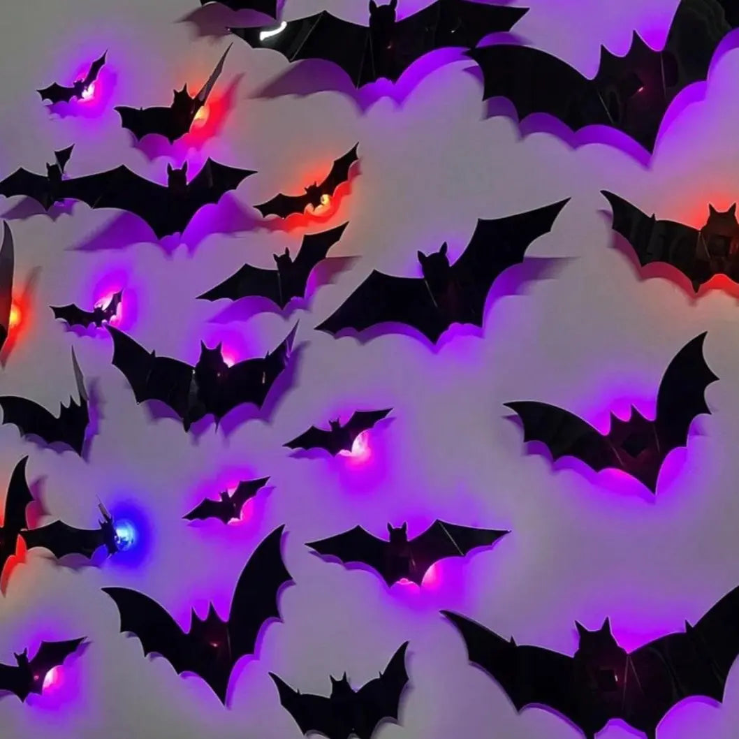 BougeRV 3D Bat Light Design LED Decorations 12pcs/24pcs Set Spooky Ornaments for Home Party Festival Halloween Easy Install Wall Stickers Smooth Application - Decorative