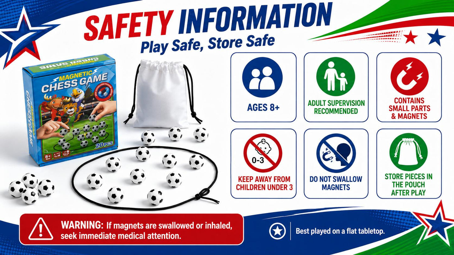 Magnetic Soccer Chess Game for Kids, Teens & Adults – Fast-Paced Strategy Board Game for Family Game Night, Party & Classroom | Portable Indoor Travel Tabletop Game | Birthday Gift for Boys Girls Soccer Fans | 20 Magnets, Rope & Travel Bag | Ages 8+