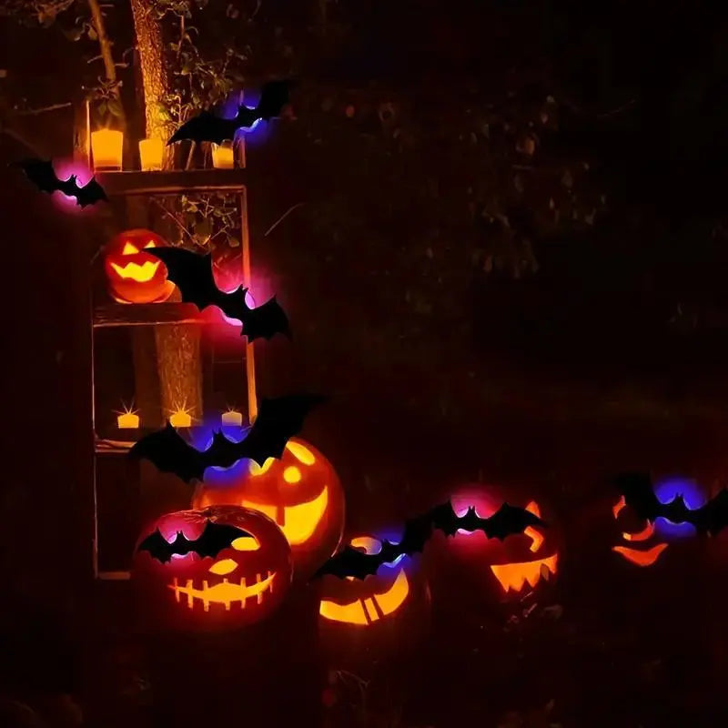 BougeRV 3D Bat Light Design LED Decorations 12pcs/24pcs Set Spooky Ornaments for Home Party Festival Halloween Easy Install Wall Stickers Smooth Application - Decorative