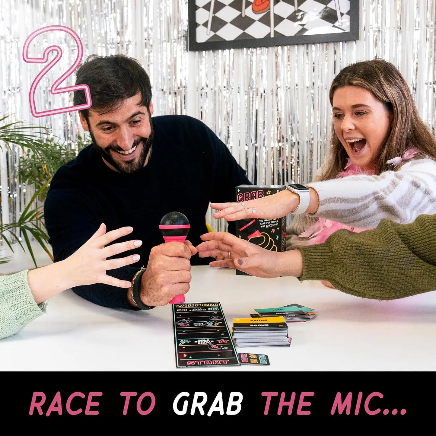 Grab The Mic Karaoke Party Game – Foam Microphone & 125 Cards Board Set