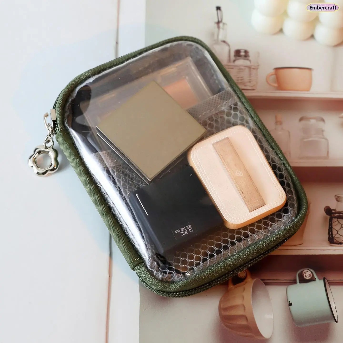Portable Mini Makeup Bag with Dividers & Zipper, Cosmetic Organizer for Lipstick, Beauty Essentials, Travel & Daily Use