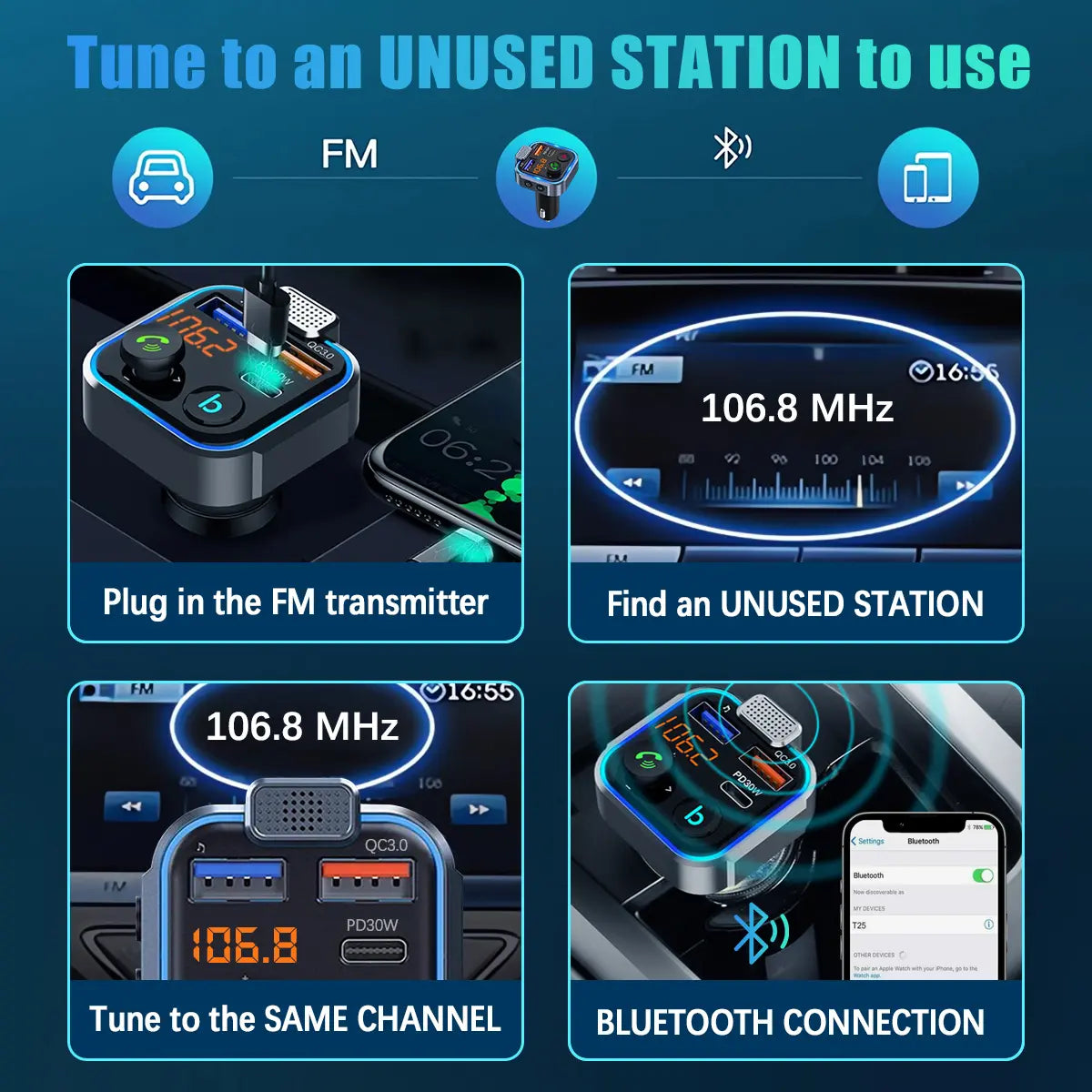 【Father's Day Gift】Bluetooth 5.0 FM Transmitter – Dual USB Fast Car Charger & Hands-Free Calling