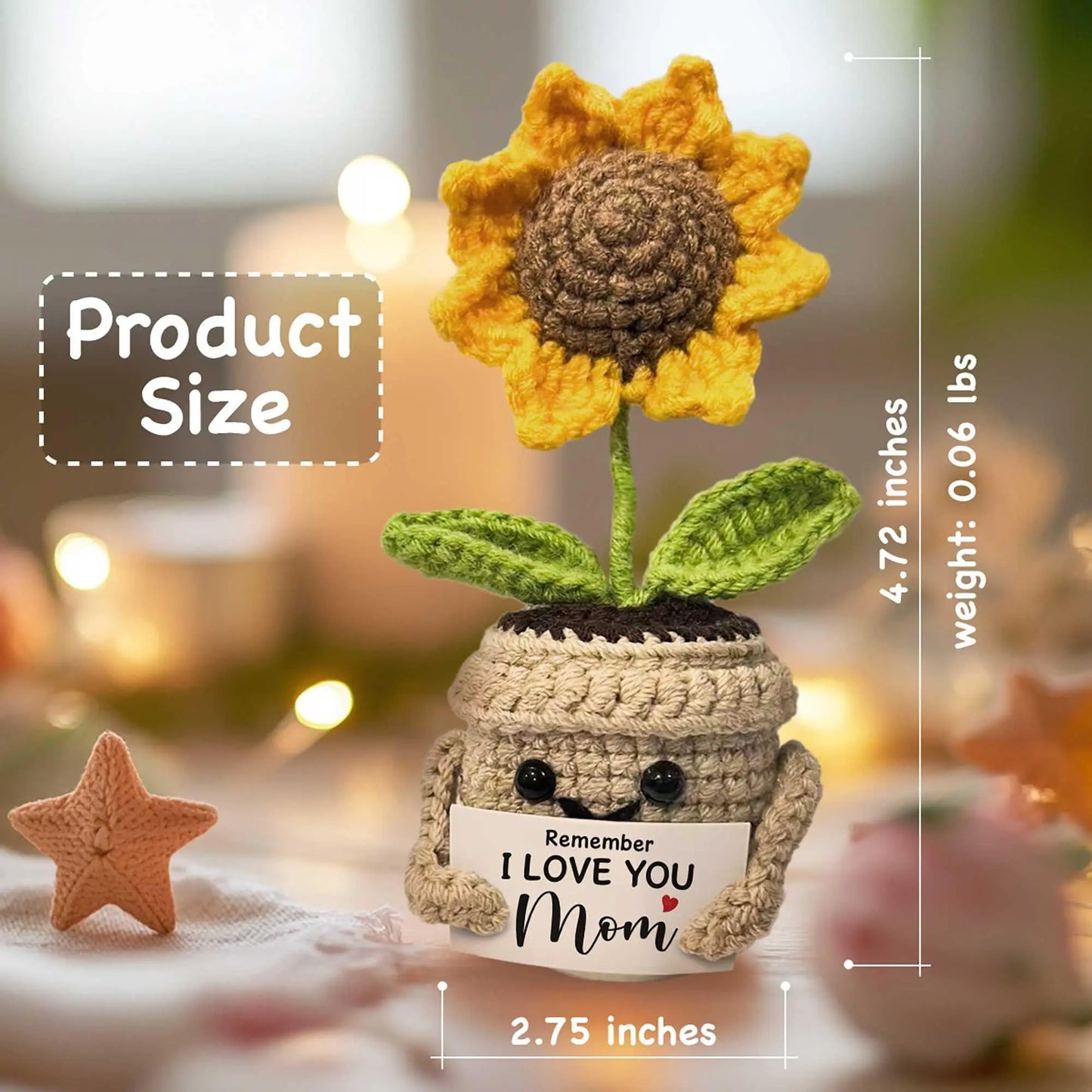 Remember I Love You MOM, Handmade Crochet Cute Small Sunflower Gifts, Mothers Day Birthday Gift for Mom