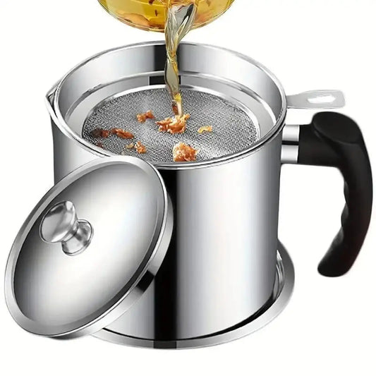 1-Count Stainless Steel Kitchen Oil Dispenser Container – Strainer & Tray Oil Can