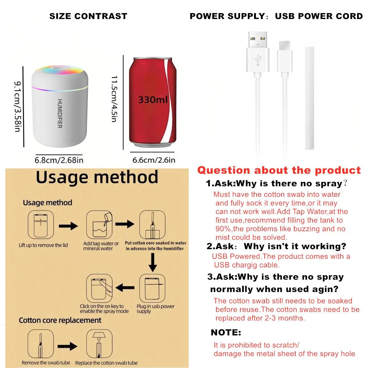 Essential Oil Diffuser & Humidifier with Color Light