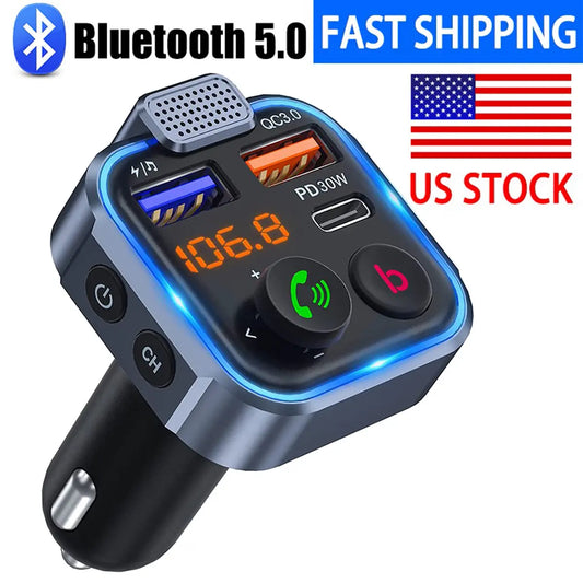 【Father's Day Gift】Bluetooth 5.0 FM Transmitter – Dual USB Fast Car Charger & Hands-Free Calling
