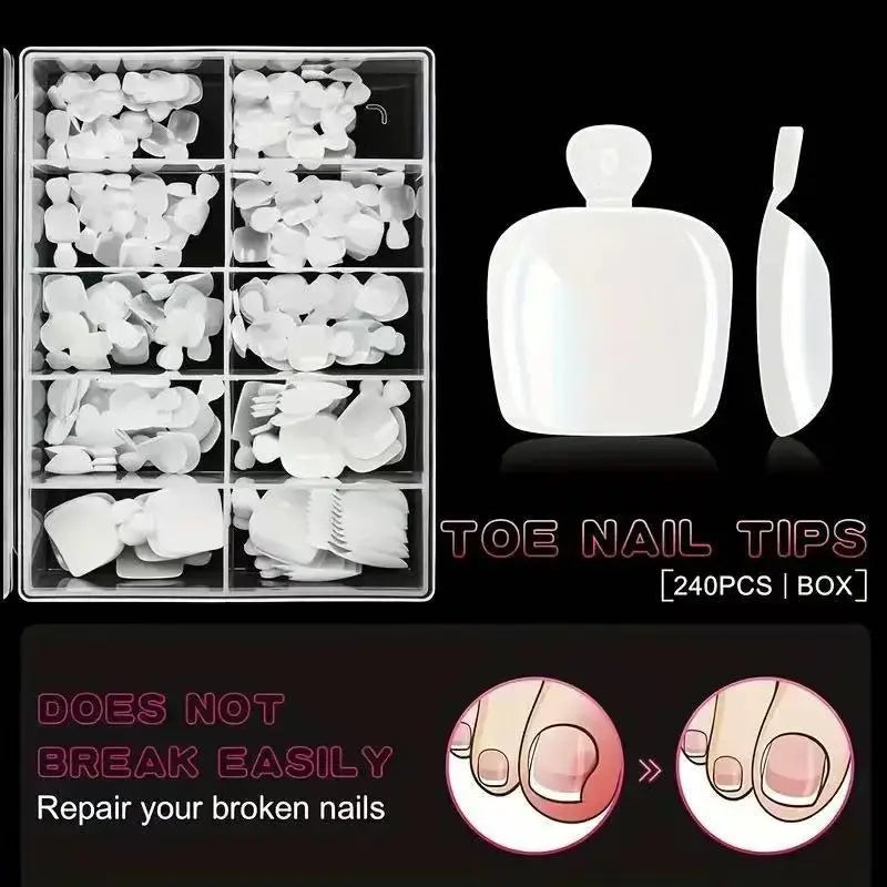240pcs Short Square Press-On Nails, Pure-Color Toe Nail Kit, Wearable Nail Art Set in Box Packaging, Toe Nail Tips, DIY False Toenails, Fake Toenails