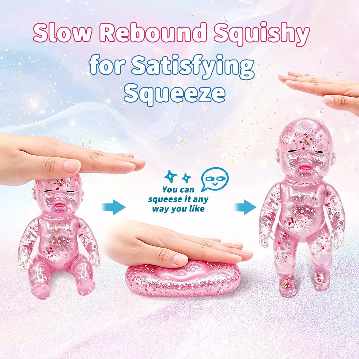 3 Pack Glittery Slow Rising Squishies 4 Inch Soft Squeeze Fidget Toy Anxiety Relief Desk Decor Kids Birthday Gift Party Favor