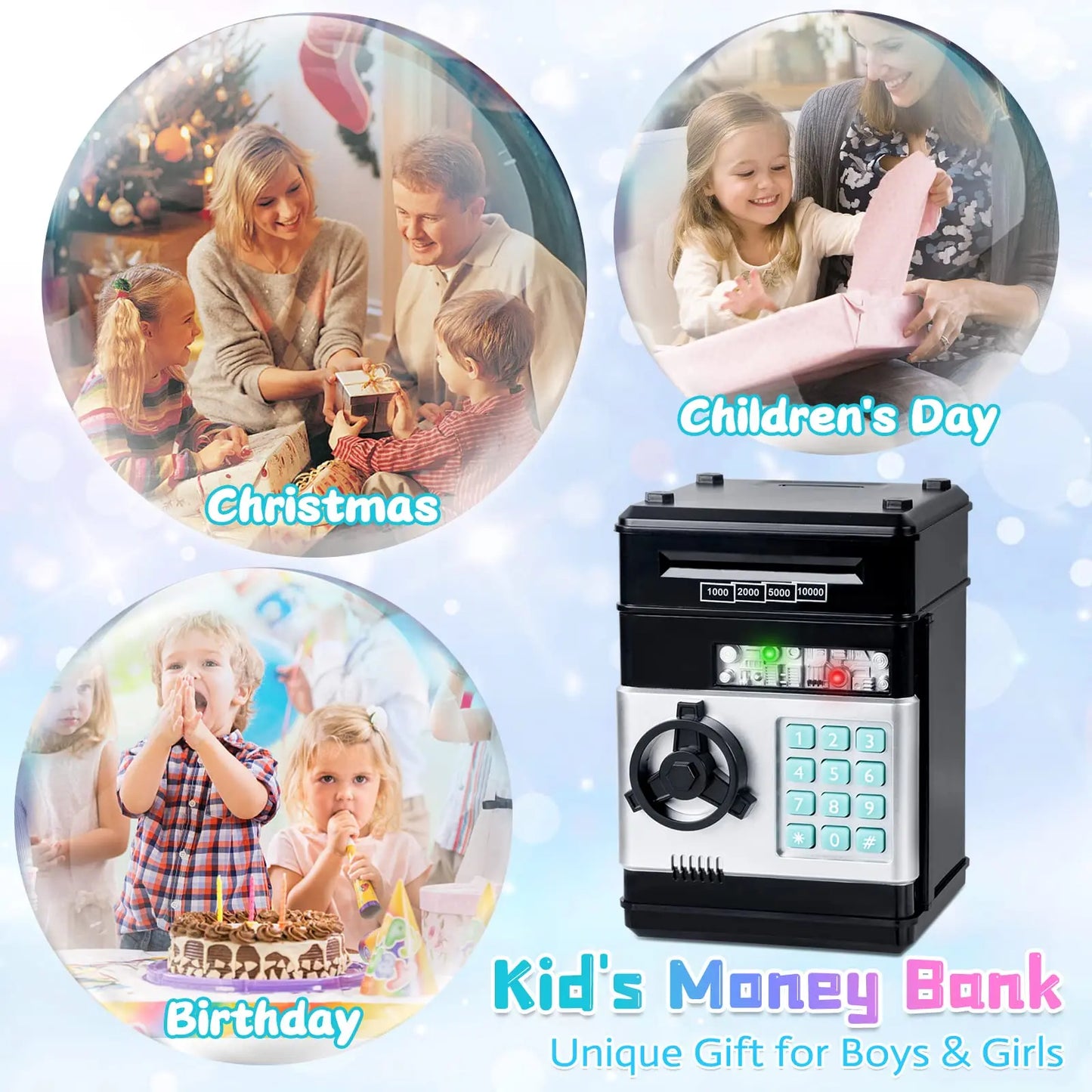 Piggy Bank for Boys Adults, Electronic ATM Coin Cash Bank with Password Code Lock and Auto Grab Bill Slot, Large Capacity Coin Bank Money Jar for Adults, Designed for All US Coins, Capacity 10000+