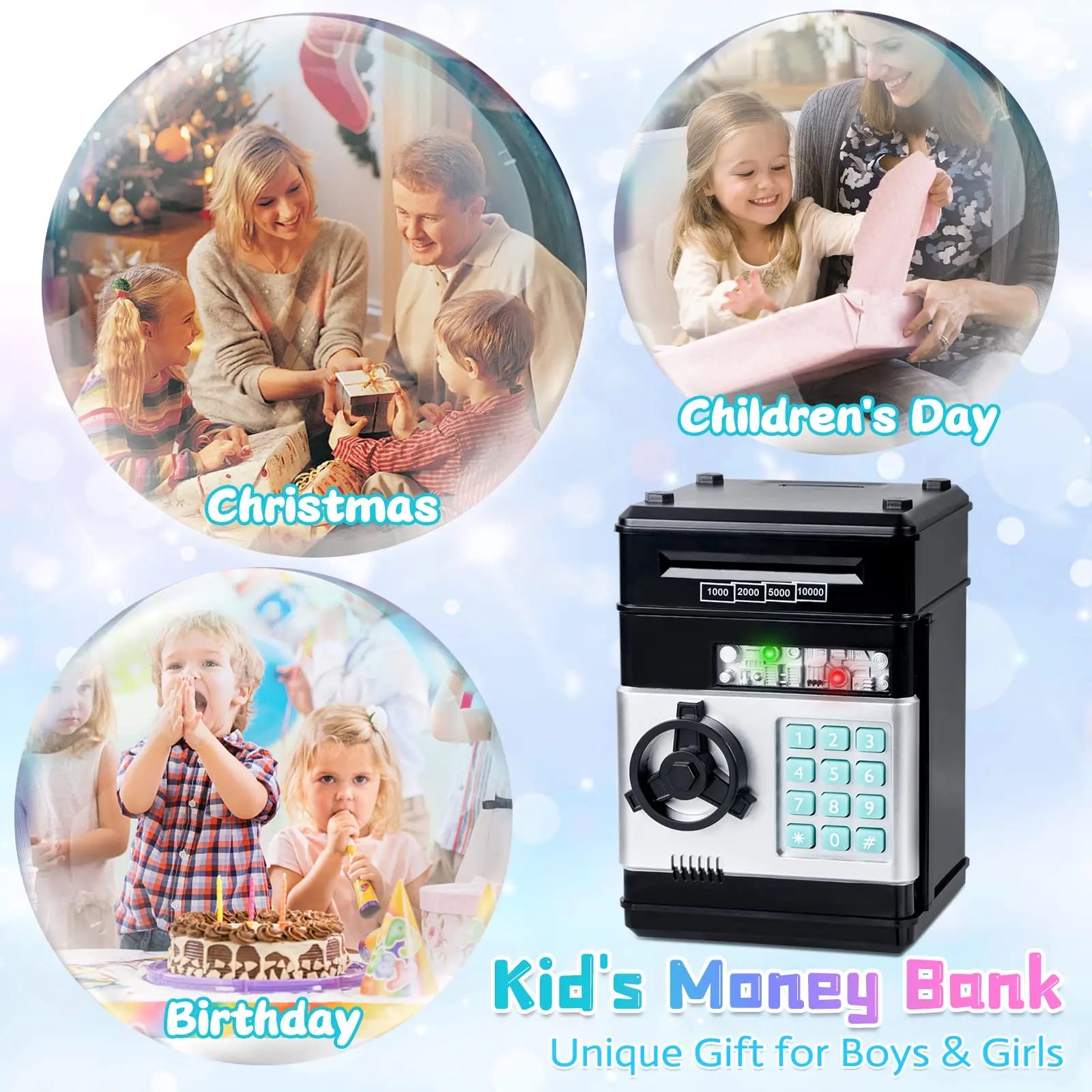 Piggy Bank for Boys Adults, Electronic ATM Coin Cash Bank with Password Code Lock and Auto Grab Bill Slot, Large Capacity Coin Bank Money Jar for Adults, Designed for All US Coins, Capacity 10000+