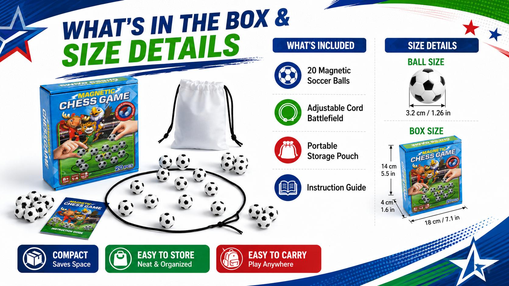 Magnetic Soccer Chess Game for Kids, Teens & Adults – Fast-Paced Strategy Board Game for Family Game Night, Party & Classroom | Portable Indoor Travel Tabletop Game | Birthday Gift for Boys Girls Soccer Fans | 20 Magnets, Rope & Travel Bag | Ages 8+