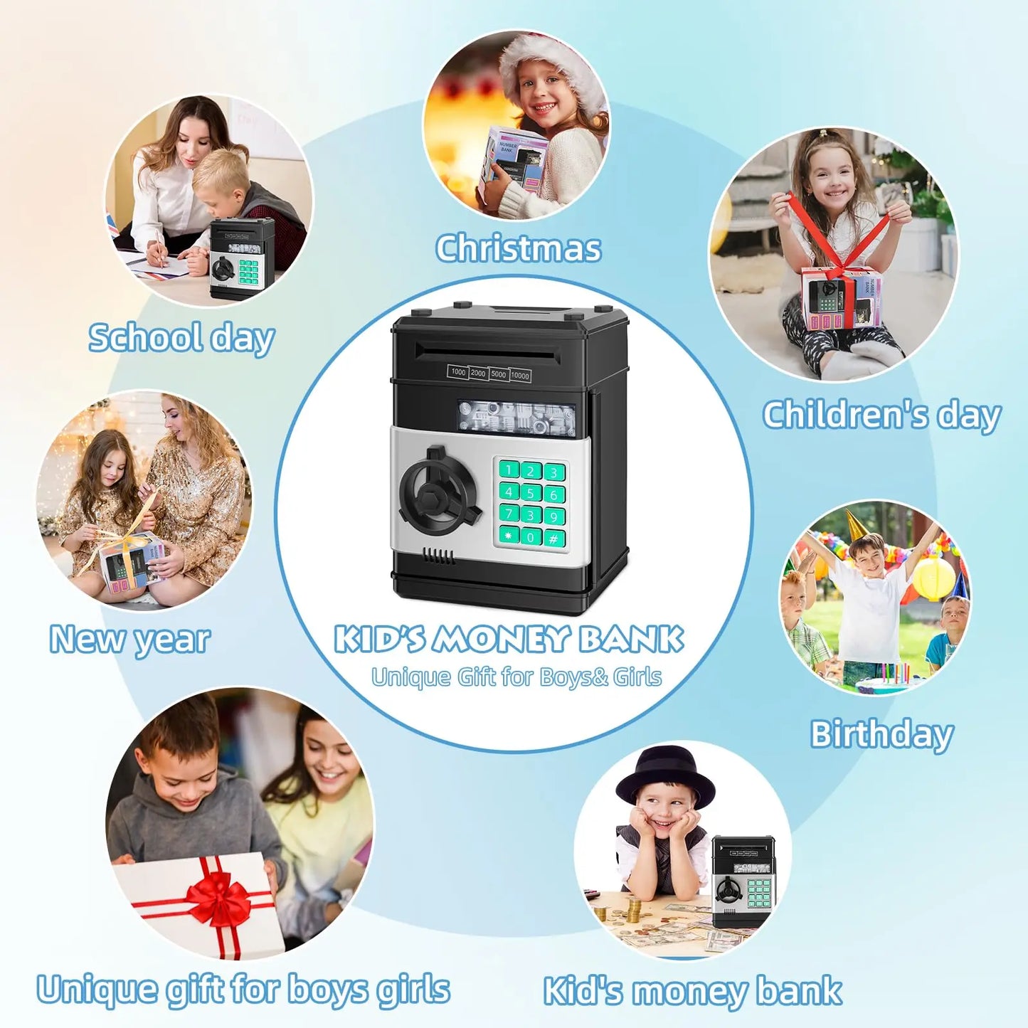 Piggy Bank for Boys Adults, Electronic ATM Coin Cash Bank with Password Code Lock and Auto Grab Bill Slot, Large Capacity Coin Bank Money Jar for Adults, Designed for All US Coins, Capacity 10000+