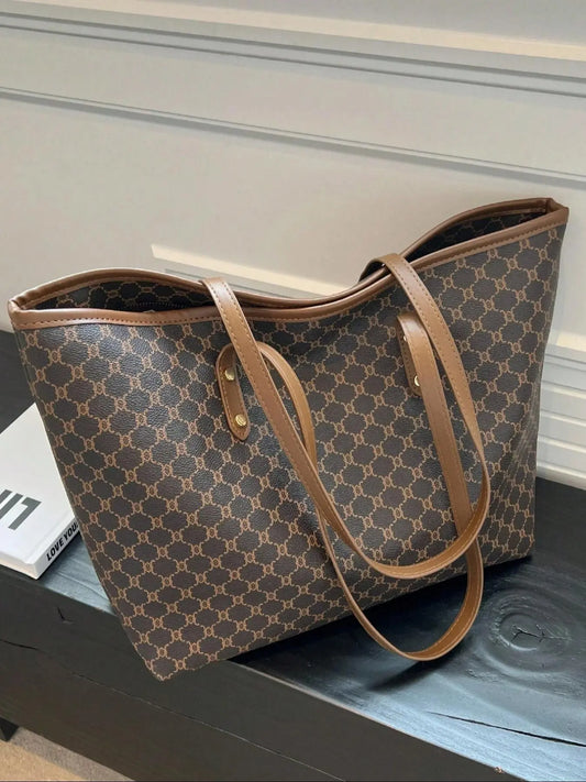 Women's Elegant Geometric Pattern Stylish Tote Bag, Fashionable Large Capacity Shoulder Bag for Women, Casual Trendy Versatile High-quality Daily Commuting Bag, Daily Commuter Bag, Fashionable Patterned Bag, Fashionable Bags