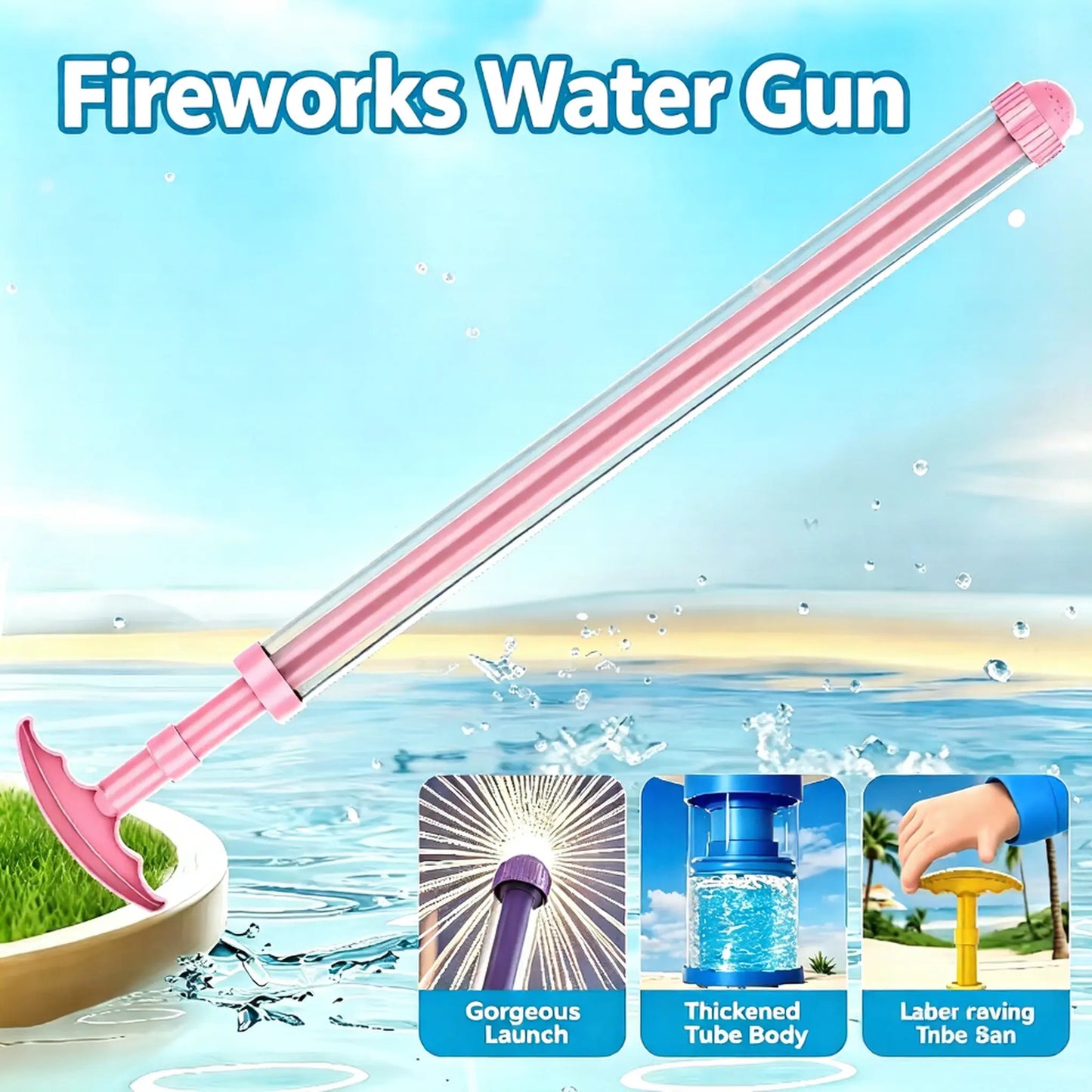 Pink Water Gun, Telescopic Water Gun, Summer Outdoor Pool and Beach Water Fight Party Toy