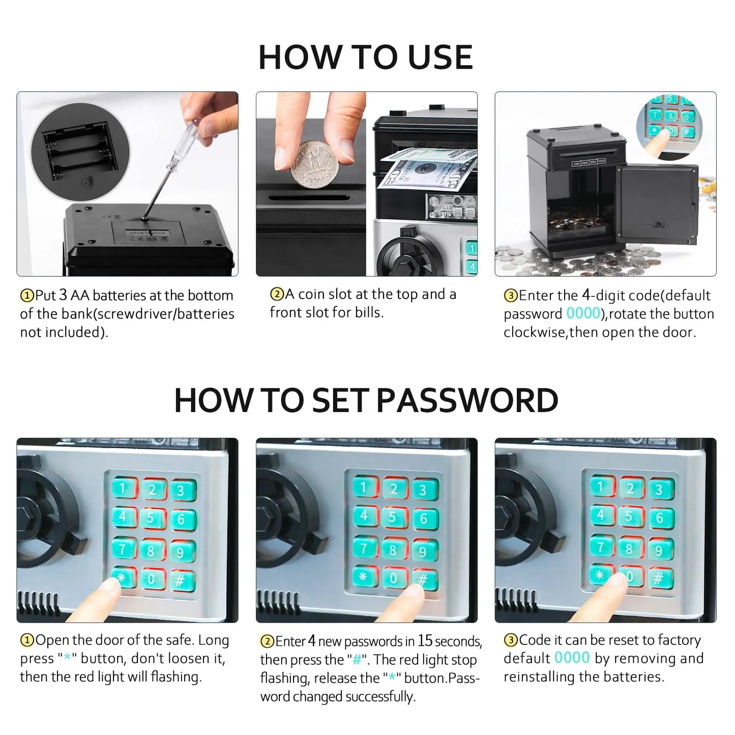 Large Capacity Electronic ATM Piggy Bank with Password & Auto Scroll