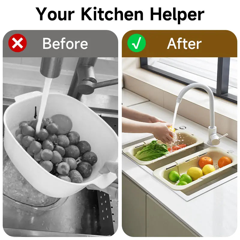 Collapsible Sink Colander Basket – Expandable Fruit & Vegetable Washing Strainer