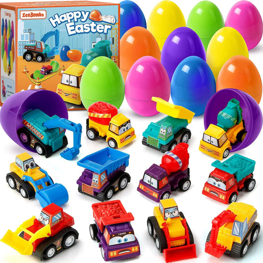 12 Pre-filled Easter Eggs with Pull-Back Engineering Construction Toys