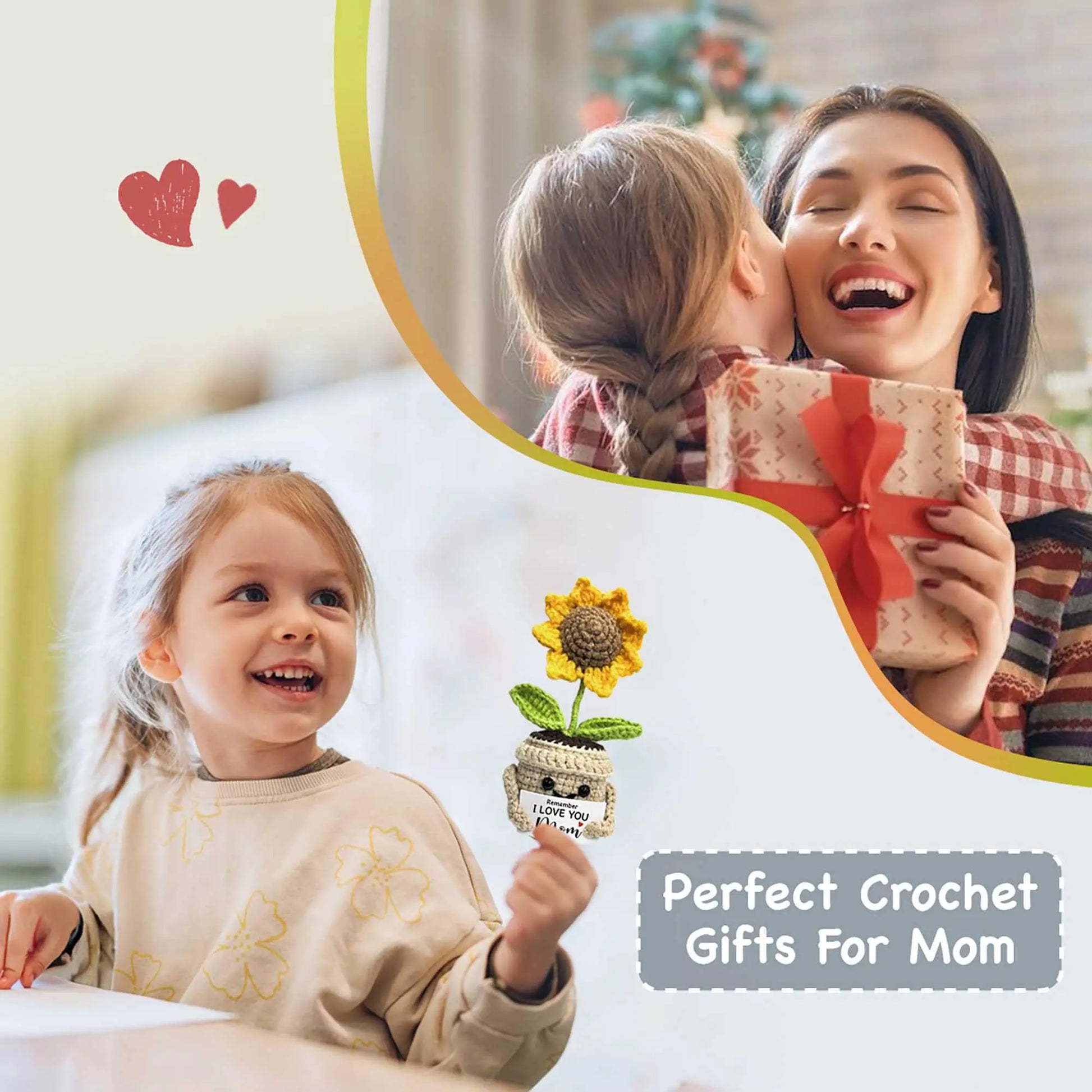 Remember I Love You MOM, Handmade Crochet Cute Small Sunflower Gifts, Mothers Day Birthday Gift for Mom